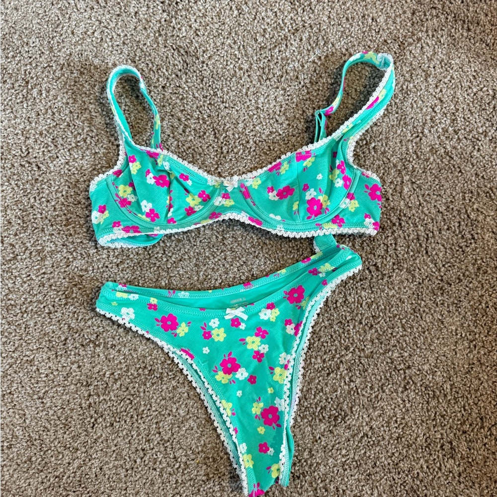 Forever 21 Teal Bikini Set AND 2 VS swim tops BUNDLE